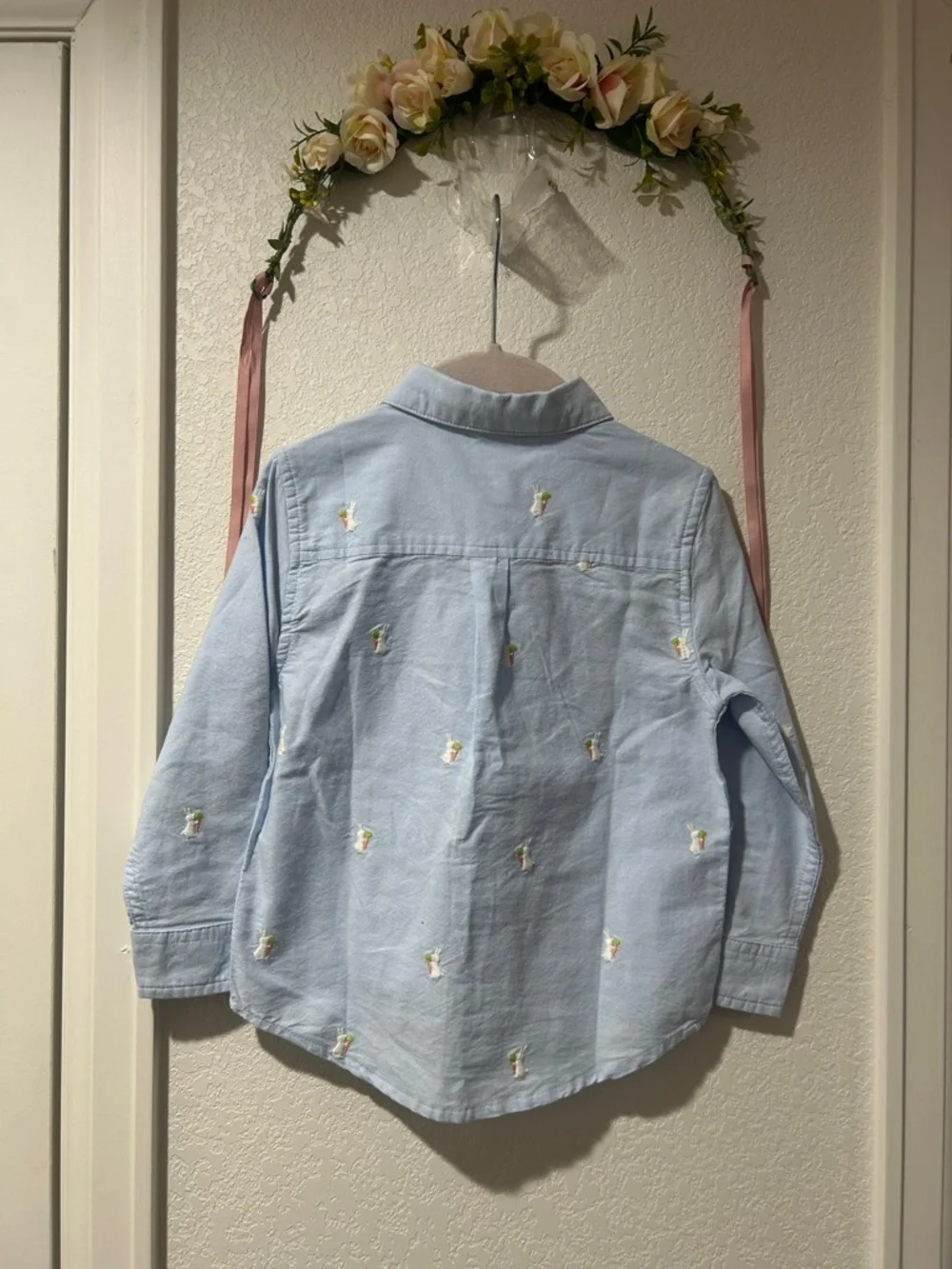 Gymboree  Boys Light Blue Oxford Shirt with Bunny Embroidery - Picture 6 of 6